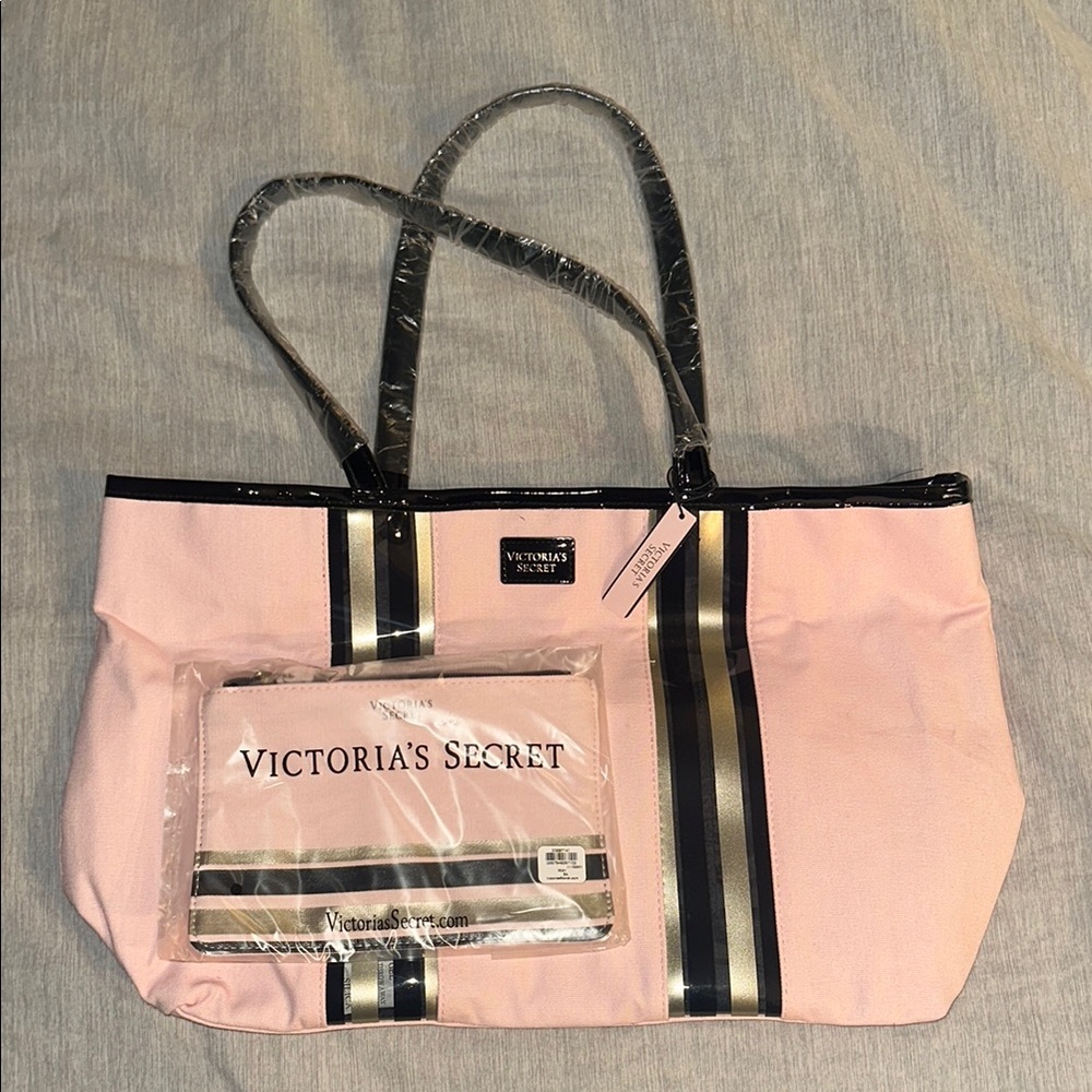 Victoria's Secret Pink Tote Bag with Black Stripes